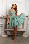 Load image into Gallery viewer, Wholesale Beaded Embellished Strap Sequin Appliqué Illusion A-Line Cocktail Dress by LA2231