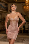 Load image into Gallery viewer, Wholesale Strapless Sweetheart All-Over Beaded Illusion Corset Sheath Homecoming Dress by LA2232