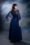 Load image into Gallery viewer, Wholesale Flutter Chiffon Sleeve Beaded Lace Appliqué Column Mother of the Bride by LA2233