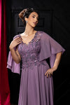 Load image into Gallery viewer, Wholesale Flutter Chiffon Sleeve Beaded Lace Appliqué Column Mother of the Bride by LA2233