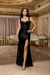 Load image into Gallery viewer, Wholesale Floral Strap Sweetheart Beaded Sequin Illusion Corset Mermaid Evening Gown by LA2237