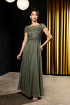 Load image into Gallery viewer, Wholesale Beaded Lace Appliqué Cap Sleeve Illusion Back A-Line Formal Evening Gown by LA2239 - OLIVE - Mother of the Bride Dress LA Merchandise