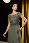 Load image into Gallery viewer, Wholesale Beaded Lace Appliqué Cap Sleeve Illusion Back A-Line Formal Evening Gown by LA2239 - - Mother of the Bride Dress LA Merchandise