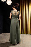 Load image into Gallery viewer, Wholesale Beaded Lace Appliqué Cap Sleeve Illusion Back A-Line Formal Evening Gown by LA2239 - - Mother of the Bride Dress LA Merchandise