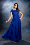 Load image into Gallery viewer, Wholesale Beaded Lace Appliqué Cap Sleeve Illusion Back A-Line Formal Evening Gown by LA2239 - - Mother of the Bride Dress LA Merchandise