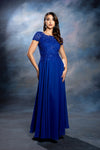 Load image into Gallery viewer, Wholesale Beaded Lace Appliqué Cap Sleeve Illusion Back A-Line Formal Evening Gown by LA2239 - ROYALBLUE - Mother of the Bride Dress LA Merchandise