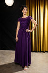 Load image into Gallery viewer, Wholesale Beaded Lace Appliqué Cap Sleeve Illusion Back A-Line Formal Evening Gown by LA2239 - PLUM - Mother of the Bride Dress LA Merchandise