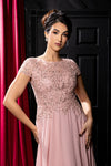 Load image into Gallery viewer, Wholesale Beaded Lace Appliqué Cap Sleeve Illusion Back A-Line Formal Evening Gown by LA2239 - - Mother of the Bride Dress LA Merchandise