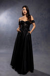 Load image into Gallery viewer, Wholesale Off-Shoulder Sweetheart Beaded Illusion Corset Bodice A-Line Evening Gown by LA2240 - BLACK - Long Formal Dresses LA Merchandise