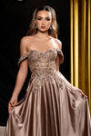 Load image into Gallery viewer, Wholesale Off-Shoulder Sweetheart Beaded Illusion Corset Bodice A-Line Evening Gown by LA2240 - - Long Formal Dresses LA Merchandise