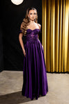 Load image into Gallery viewer, Wholesale Off-Shoulder Sweetheart Beaded Illusion Corset Bodice A-Line Evening Gown by LA2240 - PLUM - Long Formal Dresses LA Merchandise