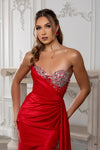 Load image into Gallery viewer, Wholesale Strapless Beaded Corset Evening Gown with High Slit Prom Formal Dress by LA2241