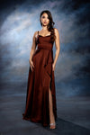 Load image into Gallery viewer, Wholesale Spaghetti Strap Cowl Sweetheart Satin Corset Column Prom Evening Gown by LA2242 - CHOCOLATE - Long Formal Dresses LA Merchandise