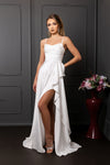Load image into Gallery viewer, Wholesale Spaghetti Strap Sweetheart Satin Corset Column Bridal Wedding Gown with Slit by LA2242