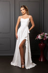 Load image into Gallery viewer, Wholesale Spaghetti Strap Sweetheart Satin Corset Column Bridal Wedding Gown with Slit by LA2242