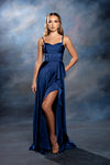 Load image into Gallery viewer, Wholesale Spaghetti Strap Cowl Sweetheart Satin Corset Column Prom Evening Gown by LA2242 - NAVY - Long Formal Dresses LA Merchandise