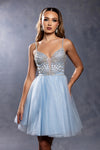 Load image into Gallery viewer, Wholesale Illusion Plunging Sweetheart Rhinestone Beaded Bodice A-Line Homecoming Dress by LA2243 - - Short Dress LA Merchandise