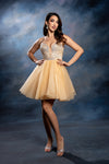 Load image into Gallery viewer, Wholesale Illusion Plunging Sweetheart Rhinestone Beaded Bodice A-Line Homecoming Dress by LA2243 - CHAMPAGNE - Short Dress LA Merchandise