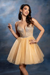 Load image into Gallery viewer, Wholesale Illusion Plunging Sweetheart Rhinestone Beaded Bodice A-Line Homecoming Dress by LA2243 - - Short Dress LA Merchandise