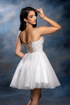 Load image into Gallery viewer, Wholesale Illusion Plunging Sweetheart Rhinestone Beaded Bodice A-Line Homecoming Dress by LA2243 - - Short Dress LA Merchandise