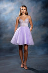 Load image into Gallery viewer, Wholesale Illusion Plunging Sweetheart Rhinestone Beaded Bodice A-Line Homecoming Dress by LA2243 - LILAC - Short Dress LA Merchandise