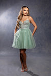 Load image into Gallery viewer, Wholesale Illusion Plunging Sweetheart Rhinestone Beaded Bodice A-Line Homecoming Dress by LA2243 - SAGE - Short Dress LA Merchandise
