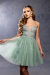 Load image into Gallery viewer, Wholesale Illusion Plunging Sweetheart Rhinestone Beaded Bodice A-Line Homecoming Dress by LA2243 - - Short Dress LA Merchandise