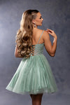 Load image into Gallery viewer, Wholesale Illusion Plunging Sweetheart Rhinestone Beaded Bodice A-Line Homecoming Dress by LA2243 - - Short Dress LA Merchandise
