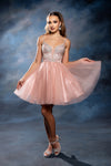 Load image into Gallery viewer, Wholesale Illusion Plunging Sweetheart Rhinestone Beaded Bodice A-Line Homecoming Dress by LA2243 - ROSEGOLD - Short Dress LA Merchandise