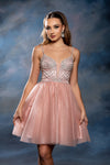 Load image into Gallery viewer, Wholesale Illusion Plunging Sweetheart Rhinestone Beaded Bodice A-Line Homecoming Dress by LA2243 - - Short Dress LA Merchandise