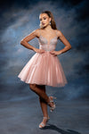 Load image into Gallery viewer, Wholesale Illusion Plunging Sweetheart Rhinestone Beaded Bodice A-Line Homecoming Dress by LA2243 - - Short Dress LA Merchandise