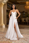 Load image into Gallery viewer, Wholesale Strapless Sweetheart Bodice A-Line Satin Bridal Wedding Gown with Slit by LA2244 - IVORY - Wedding Dress LA Merchandise