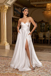 Load image into Gallery viewer, Wholesale Strapless Sweetheart Bodice A-Line Satin Bridal Wedding Gown with Slit by LA2244 - - Wedding Dress LA Merchandise
