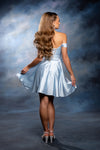 Load image into Gallery viewer, Wholesale Off-Shoulder Sweetheart Ruched Bodice A-Line Short Satin Homecoming Dress by LA2245