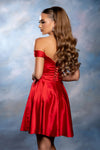 Load image into Gallery viewer, Wholesale Off-Shoulder Sweetheart Ruched Bodice A-Line Short Satin Homecoming Dress by LA2245