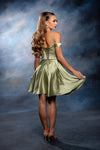 Load image into Gallery viewer, Wholesale Off-Shoulder Sweetheart Ruched Bodice A-Line Short Satin Homecoming Dress by LA2245