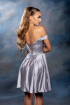 Load image into Gallery viewer, Wholesale Off-Shoulder Sweetheart Ruched Bodice A-Line Short Satin Homecoming Dress by LA2245