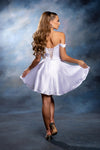 Load image into Gallery viewer, Wholesale Off-Shoulder Sweetheart Ruched Bodice A-Line Short Satin Homecoming Dress by LA2245