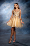 Load image into Gallery viewer, Wholesale Plunging Illusion V-Neck Floral Embroidered Bodice A-Line Homecoming Dress by LA2246 - CHAMPAGNE - Short Dress LA Merchandise
