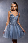 Load image into Gallery viewer, Wholesale Plunging Illusion V-Neck Floral Embroidered Bodice A-Line Homecoming Dress by LA2246 - - Short Dress LA Merchandise