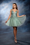 Load image into Gallery viewer, Wholesale Plunging Illusion V-Neck Floral Embroidered Bodice A-Line Homecoming Dress by LA2246 - SAGE - Short Dress LA Merchandise