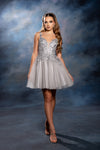 Load image into Gallery viewer, Wholesale Plunging Illusion V-Neck Floral Embroidered Bodice A-Line Homecoming Dress by LA2246 - SILVER - Short Dress LA Merchandise