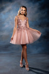 Load image into Gallery viewer, Wholesale Plunging Illusion V-Neck Floral Embroidered Bodice A-Line Homecoming Dress by LA2246 - ROSEGOLD - Short Dress LA Merchandise