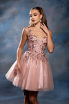 Load image into Gallery viewer, Wholesale Plunging Illusion V-Neck Floral Embroidered Bodice A-Line Homecoming Dress by LA2246 - - Short Dress LA Merchandise