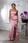 Load image into Gallery viewer, Wholesale Strapless Sweetheart Ruched Bodice Mermaid Prom Evening Gown with Ruffle Slit by LA2247 - DUSTYROSE - Long Formal Dresses LA Merchandise