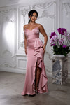 Load image into Gallery viewer, Wholesale Strapless Sweetheart Ruched Bodice Mermaid Prom Evening Gown with Ruffle Slit by LA2247 - - Long Formal Dresses LA Merchandise
