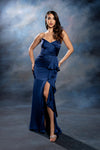 Load image into Gallery viewer, Wholesale Strapless Sweetheart Ruched Bodice Mermaid Prom Evening Gown with Ruffle Slit by LA2247 - NAVY - Long Formal Dresses LA Merchandise