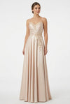 Load image into Gallery viewer, Wholesale Sweetheart Ruched Satin A-Line Prom Evening Gown with Floral Lace Appliqué by LA2254 - CHAMPAGNE - Long Prom Dress LA Merchandise
