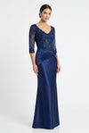 Load image into Gallery viewer, Wholesale Sequined Lace Sheer Sleeve Sheath Mother of the Bride Gown with Satin Skirt by LA2257
