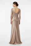 Load image into Gallery viewer, Wholesale Sequined Lace Sheer Sleeve Sheath Mother of the Bride Gown with Satin Skirt by LA2257